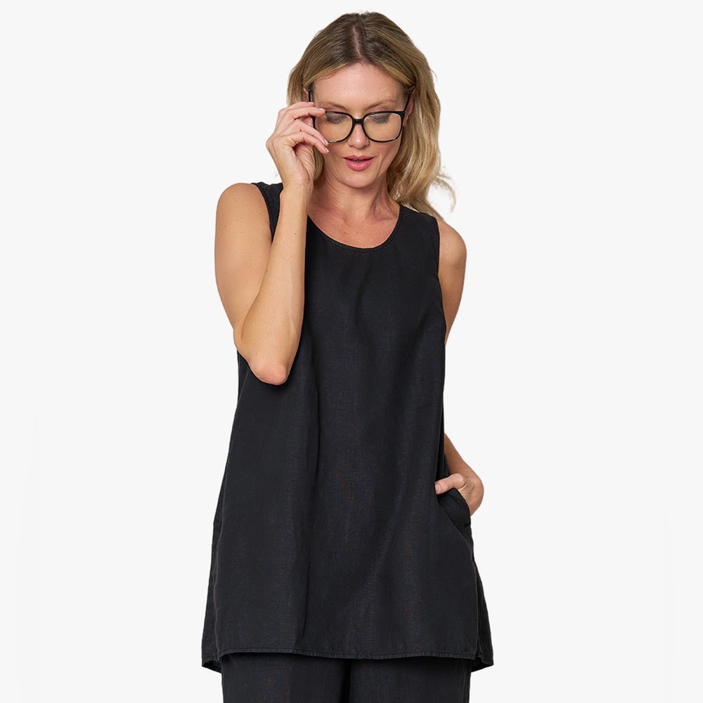 $179 STELLA CARAKASI size XXL 100% linen SANTORINI Tunic Top Back Button Pockets